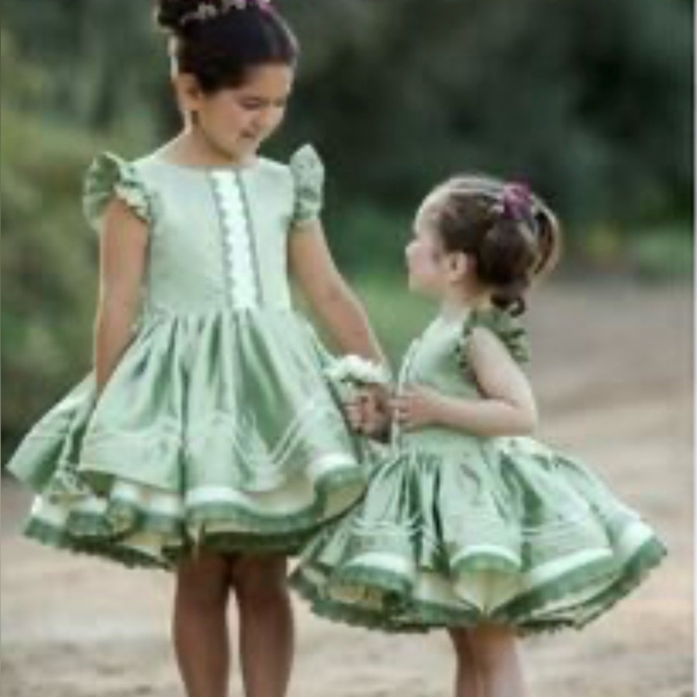 Dollcake Green and Cream Kids Dresses
